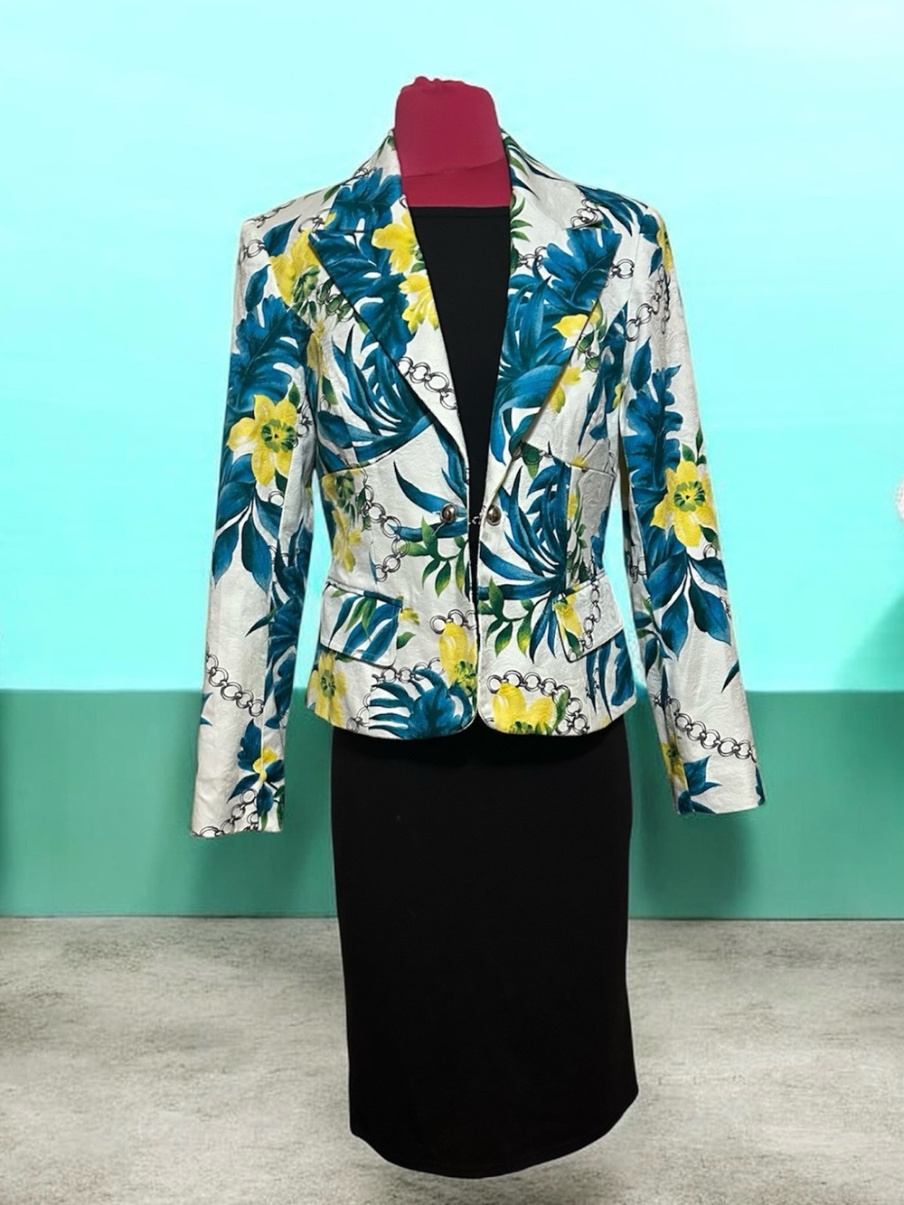 Floral Print Women's Blazer in Blue, Yellow & White Size 6